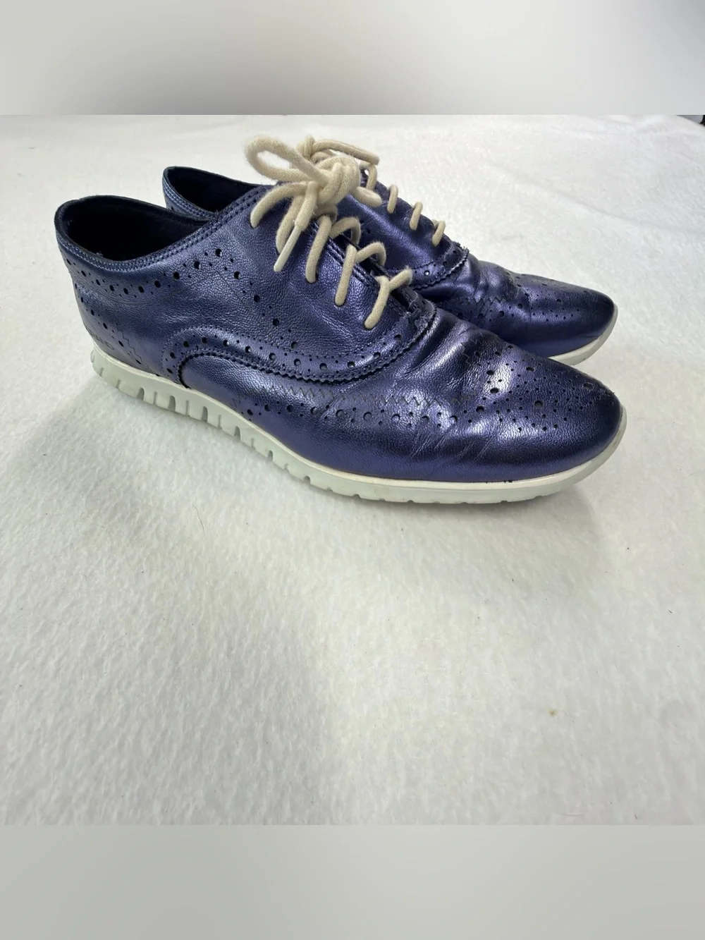 Cole Haan Zerogrand Womens 8.5B Metallic Blue Leather Comfort Wingtip Oxford